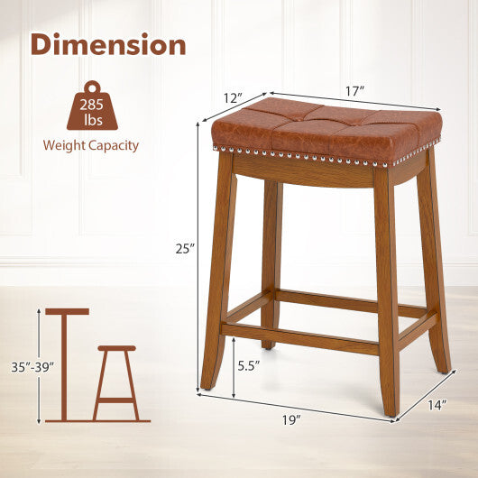 25/29 Inch Set of 2 Upholstered PU Leather Bar Stools with Saddle Seat-25 inches