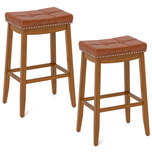 25/29 Inch Set of 2 Upholstered PU Leather Bar Stools with Saddle Seat-25 inches