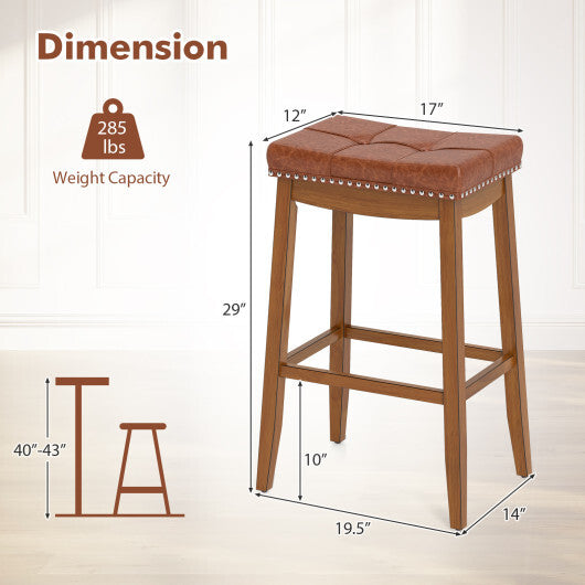25/29 Inch Set of 2 Upholstered PU Leather Bar Stools with Saddle Seat-25 inches