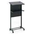 3-Position Height Adjustable Lectern Table with Tilted Tabletop-Black