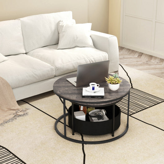 Round Coffee Table Set of 2 Circle Cocktail Table with Storage Basket