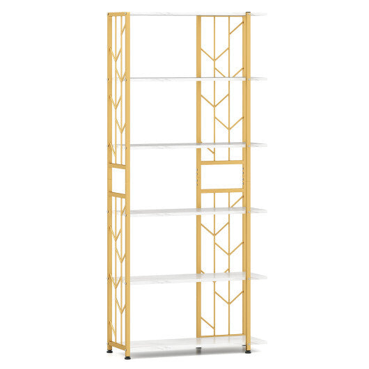 6-Tier Bookshelf Modern Geometric Bookcase with Heavy-duty Metal Frame and Anti-tipping Kits-Rustic Brown