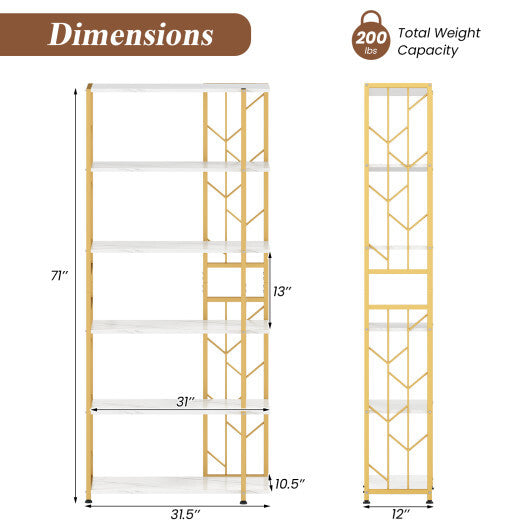 6-Tier Bookshelf Modern Geometric Bookcase with Heavy-duty Metal Frame and Anti-tipping Kits-Rustic Brown