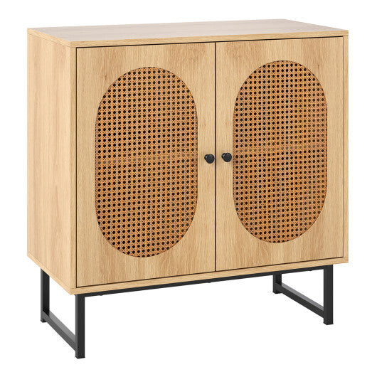Buffet Cabinet Rattan Storage Cabinet with 2 Doors and Adjustable Shelf-Natural