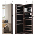 43.5 Inch Jewelry Mirror Cabinet with Full-length Mirror and Adjustable Hangers-Rustic Brown