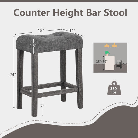 24 Inch Set of 2 Saddle Bar Stools with Padded Seat-Gray