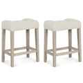 Set of 2 Upholstered Counter Height Bar Stool with Curved Saddle-Seat-Brown