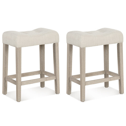 Set of 2 Upholstered Counter Height Bar Stool with Curved Saddle-Seat-Brown