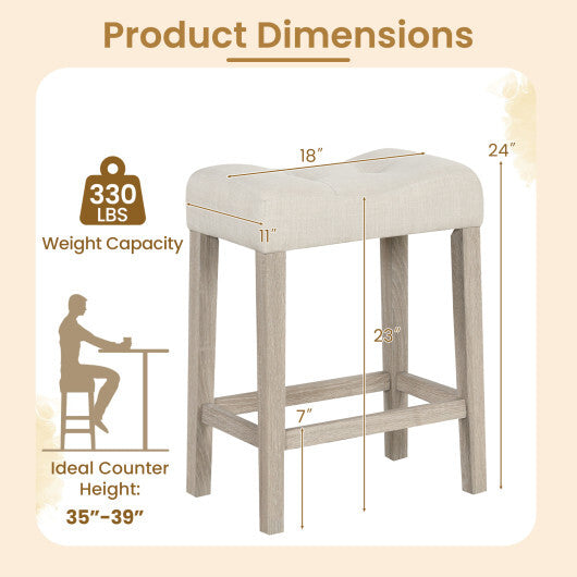 Set of 2 Upholstered Counter Height Bar Stool with Curved Saddle-Seat-Brown