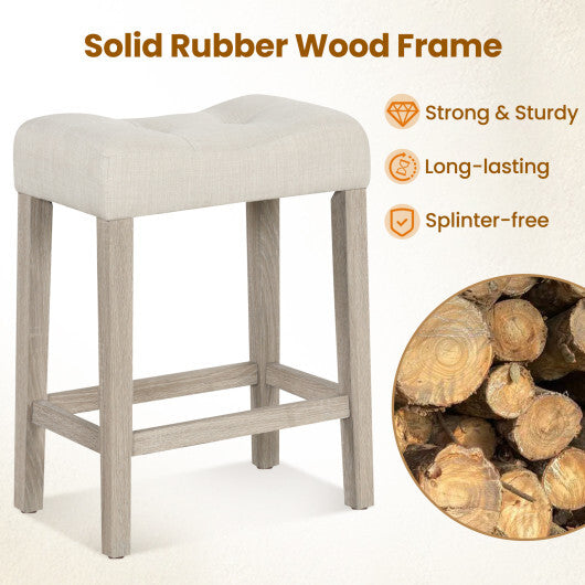 Set of 2 Upholstered Counter Height Bar Stool with Curved Saddle-Seat-Brown