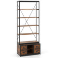 8-tier Bookshelf with 4 Fabric Drawers  and Heavy-duty Metal Frame-Coffee