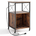 Mobile Record Player Stand with Power Outlet with Open Shelf and Dividers-Rustic Brown