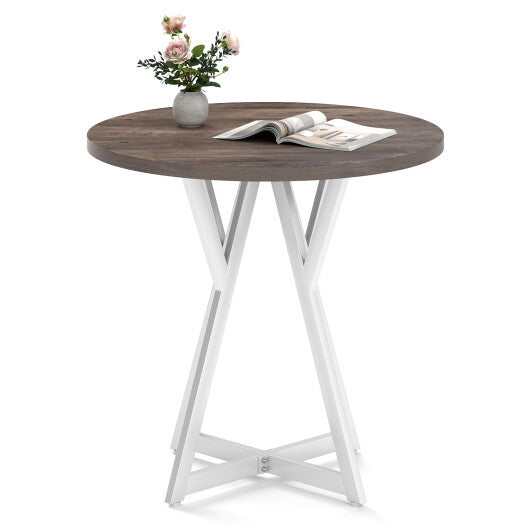 36 Inch Round Dining Table with Metal Pedestal Base-Rustic Brown