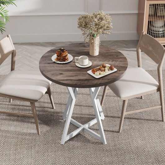 36 Inch Round Dining Table with Metal Pedestal Base-Rustic Brown