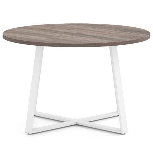 47 Inch Round Dining Table with Stable X-shaped Base and Round Thickened Tabletop-Natural
