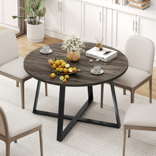 47 Inch Round Dining Table with Stable X-shaped Base and Round Thickened Tabletop-Natural