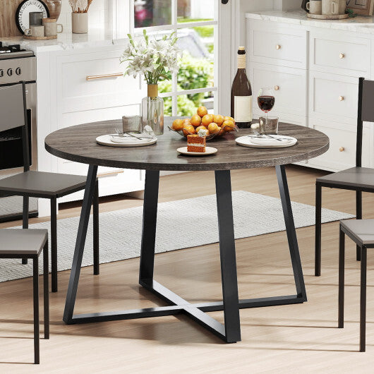 47 Inch Round Dining Table with Stable X-shaped Base and Round Thickened Tabletop-Natural