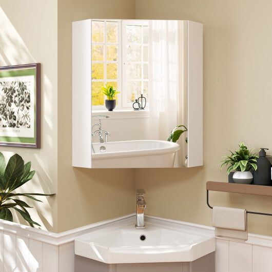 Corner Medicine Cabinet with Mirror with Open Mirror Door and Adjustable Shelf-Brown