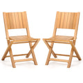 2 Pieces Teak Wood Outdoor Dining Chairs with Slatted Seat