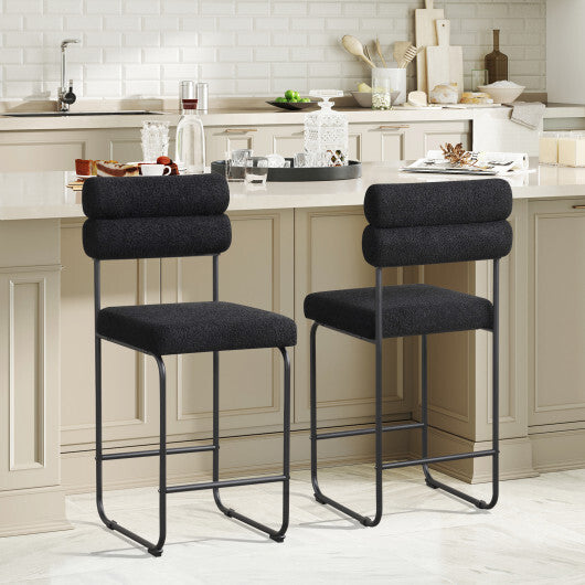 26 Inch Counter Height Bar Stools Set of 2 with Metal Frame and Footrest-White