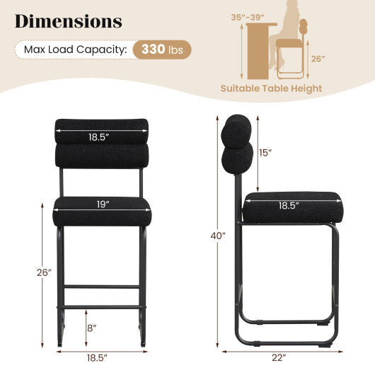 26 Inch Counter Height Bar Stools Set of 2 with Metal Frame and Footrest-White