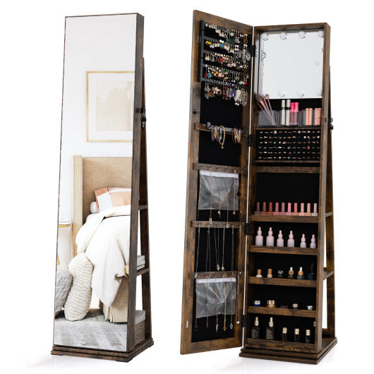360 Swivel Jewelry Cabinet with Full Length Mirror-White