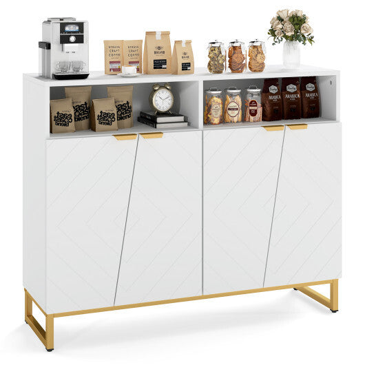 Modern Sideboard Cabinet with 4 Doors and Adjustable Shelves-White