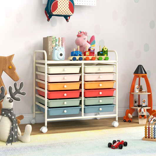12 Drawers Rolling Storage Cart for Home and Office-Transparent