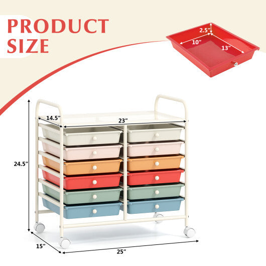 12 Drawers Rolling Storage Cart for Home and Office-Transparent