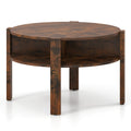 29.5 Inch Round Coffee Table with Storage Shelves for Small Space-Rustic Brown
