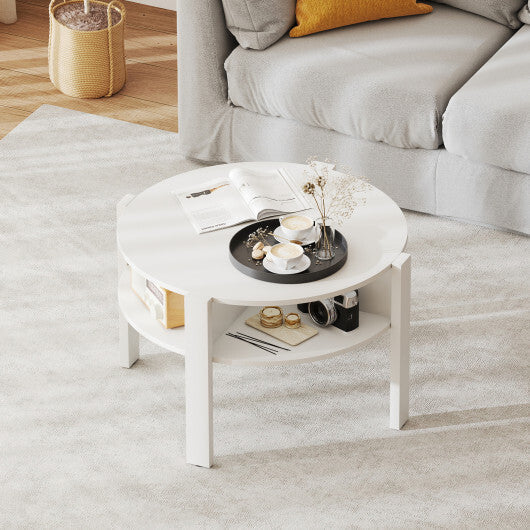 29.5 Inch Round Coffee Table with Storage Shelves for Small Space-Rustic Brown