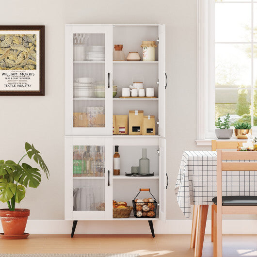 70.5 inch Tall Kitchen Pantry Cabinet Cupboard with 4 Transparent Doors-Black