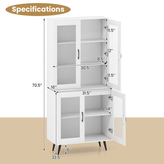 70.5 inch Tall Kitchen Pantry Cabinet Cupboard with 4 Transparent Doors-Black