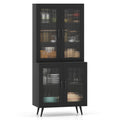 70.5 inch Tall Kitchen Pantry Cabinet Cupboard with 4 Transparent Doors-Black