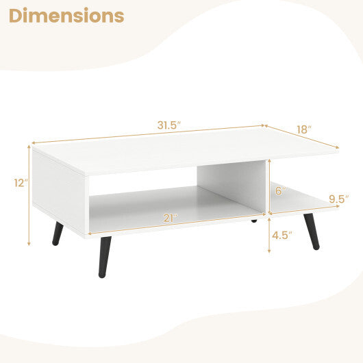 Mid Century Modern Rectangle Coffee Table 2-Tier Accent Table with 2 Open Compartments-Rustic Brown