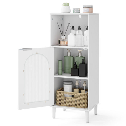 Bathroom Floor Cabinet Wood Side Storage Organizer with Adjustable Shelf-Black