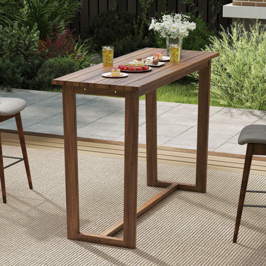 59 Inch Outdoor Bar Table with Slatted Top