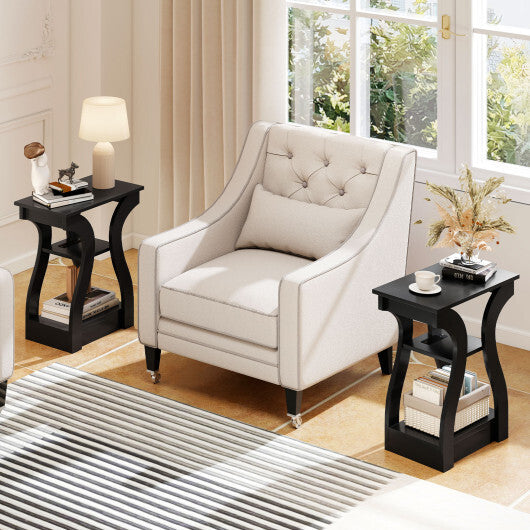 3-Tier End Tables with Charging Station Set of 2 with Open Storage Shelves-Cherry