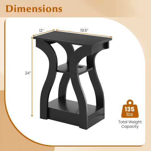 3-Tier End Tables with Charging Station Set of 2 with Open Storage Shelves-Cherry