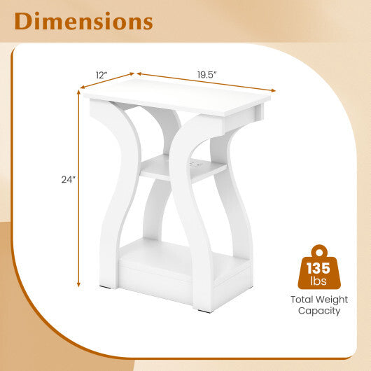 3-Tier End Tables with Charging Station Set of 2 with Open Storage Shelves-Cherry
