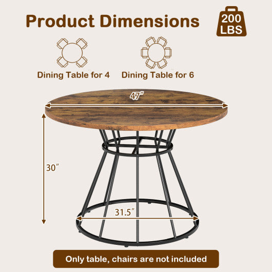 47 Inches Round Dining Table for 4 Farmhouse Kitchen Table with Wooden Tabletop-Black