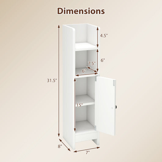 Bathroom Slim Cabinet Corner with Door and Adjustable Shelf-Black