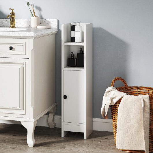 Bathroom Slim Cabinet Corner with Door and Adjustable Shelf-Black