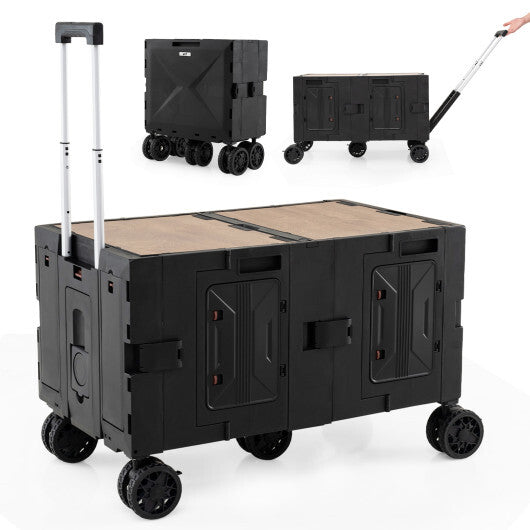 Large Foldable Utility Cart with 2-Tier Storage Crates and Telescoping Handle-White