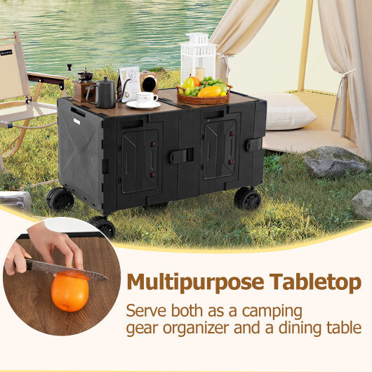 Large Foldable Utility Cart with 2-Tier Storage Crates and Telescoping Handle-White