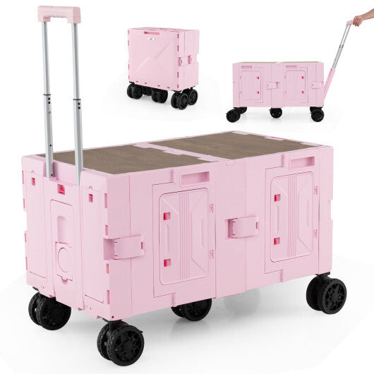 Large Foldable Utility Cart with 2-Tier Storage Crates and Telescoping Handle-White