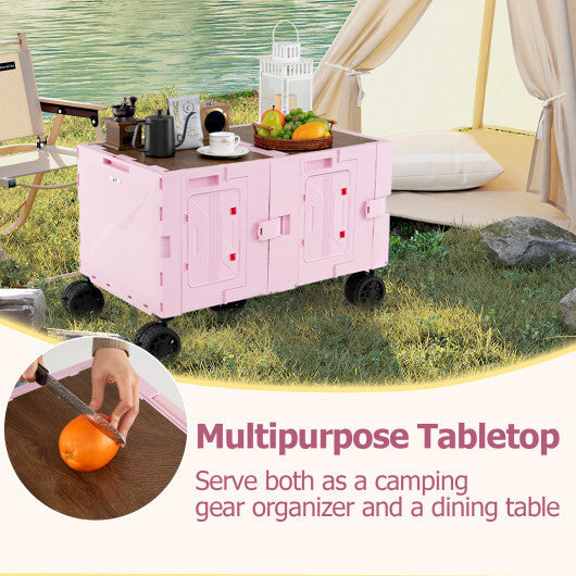 Large Foldable Utility Cart with 2-Tier Storage Crates and Telescoping Handle-White