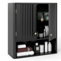 Fluted Bathroom Wall Cabinet with Open Shelf-Beige