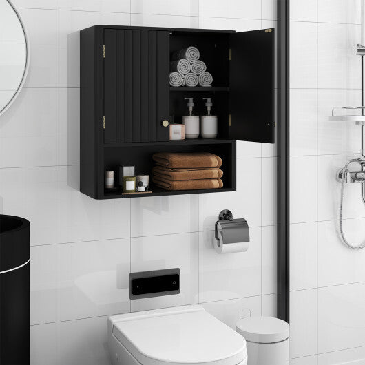 Fluted Bathroom Wall Cabinet with Open Shelf-Beige