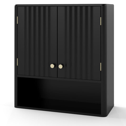 Fluted Bathroom Wall Cabinet with Open Shelf-Beige